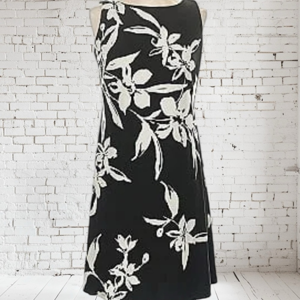 American Living Floral Dress Sz 6 NWOT | Black & Cream + Soft Stretch | Timeless - Picture 2 of 6